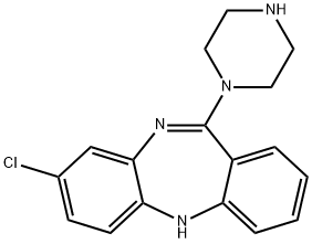 8-クロロ-11-ピペラジノ-5H-ジベンゾ[b,e][1,4]ジアゼピン 化学構造式