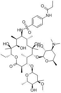 (9S)-9-Deoxo-9-[[[4-[(1-oxopropyl)amino]phenyl]sulfonyl]amino]erythromycin Struktur