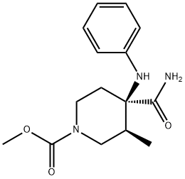 rel-4-(アミノカルボニル)-3β*-メチル-4α*-(フェニルアミノ)-1-ピペリジンカルボン酸メチル 化学構造式