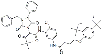 2-(1-Benzyl-3,5-dioxo-2-phenyl-1,2,4-triazolidine-4-yl)-2-pivalyl-2'-chloro-5'-[4-(2,4-di-t-pentylphenoxy)butanamido]acetanilide Struktur