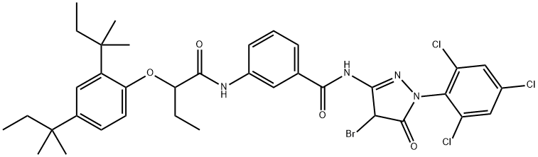 4-Bromo-3-[3-[2-(2,4-di-tert-pentylphenoxy)butyrylamino]benzoylamino]-1-(2,4,6-trichlorophenyl)-1H-pyrazol-5(4H)-one,61187-08-4,结构式