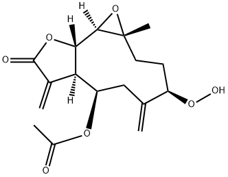 (1aR,4R,7R,7aR,10aS,10bR)-2,3,4,5,6,7,7a,8,10a,10b-Decahydro-7-acetoxy-4-hydroperoxy-1a-methyl-5,8-bis(methylene)oxireno[9,10]cyclodeca[1,2-b]furan-9(1aH)-one Struktur