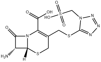 (6R-trans)-7-Amino-8-oxo-3-(((1-(sulphomethyl)-1H-tetrazol-5-yl)thio)methyl)-5-thia-1-azabicyclo[4.2.0]oct-2-ene-2-carboxylic acid Struktur