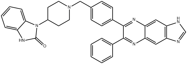 1,3-二氢-1-[1-[[4-(6-苯基-1H-咪唑并[4,5-G]喹喔啉-7-基)苯基]甲基]-4-哌啶基]-2H-苯并咪唑-2-酮,612847-09-3,结构式
