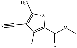 2-氨基-3-氰基-4-甲基-5-甲氧甲酰基噻吩 结构式