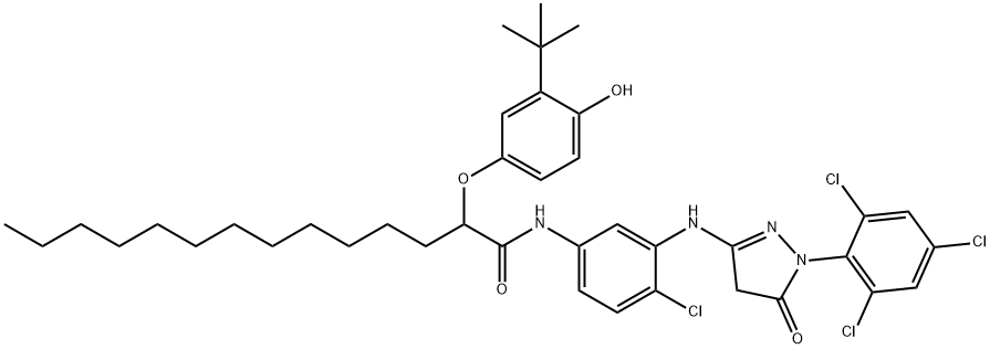 2-(3-tert-Butyl-4-hydroxyphenoxy)-N-(4-chloro-3-((4,5-dihydro-5-oxo-1-(2,4,6-trichlorophenyl)-1H-pyrazol-3-yl)amino)phenyl)myristamide Struktur