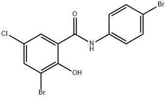 3-ブロモ-N-(4-ブロモフェニル)-5-クロロ-2-ヒドロキシベンズアミド 化学構造式