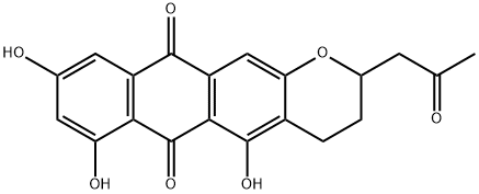 3,4-ジヒドロ-5,7,9-トリヒドロキシ-2-(2-オキソプロピル)-2H-アントラ[2,3-b]ピラン-6,11-ジオン 化学構造式