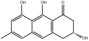 (R)-6-Methyl-3,4-dihydro-3,8,9-trihydroxyanthracen-1(2H)-one Struktur