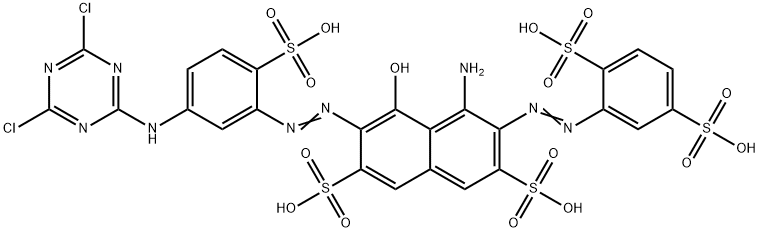 4-amino-6-[[5-[(4,6-dichloro-1,3,5-triazin-2-yl)amino]-2-sulphophenyl]azo]-3-[(2,5-disulphophenyl)azo]-5-hydroxynaphthalene-2,7-disulphonic acid Struktur