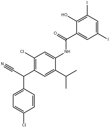 N-[5-chloro-4-[(4-chlorophenyl)cyanomethyl]-2-(isopropyl)phenyl]-2-hydroxy-3,5-diiodobenzamide Struktur