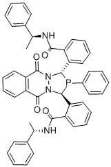 2,2′-[(1S,3S)-2,3,5,10-TETRAHYDRO-5,10-DIOXO-2-PHENYL-1H-[1,2,4]DIAZAPHOSPHOLO[1,2-B]PHTHALAZINE-1,3-DIYL]BIS[N-(1S)-1-PHENYLETHYL]BENZAMIDE 化学構造式