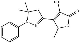4-(4,5-ジヒドロ-5,5-ジメチル-1-フェニル-1H-ピラゾール-3-イル)-3-ヒドロキシ-5-メチル-2(5H)-フラノン 化学構造式