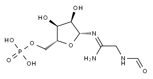 [(2R,3S,4R,5R)-5-[(1-amino-2-formamido-ethylidene)amino]-3,4-dihydroxy-oxolan-2-yl]methoxyphosphonic acid Structure