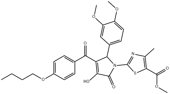 methyl 2-[3-(4-butoxybenzoyl)-2-(3,4-dimethoxyphenyl)-4-hydroxy-5-oxo-2,5-dihydro-1H-pyrrol-1-yl]-4-methyl-1,3-thiazole-5-carboxylate Structure