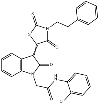 N-(2-CHLOROPHENYL)-2-((3Z)-2-OXO-3-[4-OXO-3-(2-PHENYLETHYL)-2-THIOXO-1,3-THIAZOLIDIN-5-YLIDENE]-2,3-DIHYDRO-1H-INDOL-1-YL)ACETAMIDE Structure