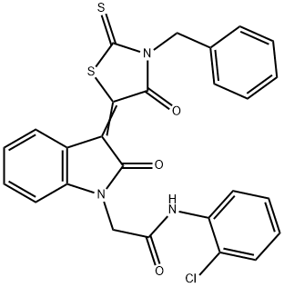 2-[(3Z)-3-(3-BENZYL-4-OXO-2-THIOXO-1,3-THIAZOLIDIN-5-YLIDENE)-2-OXO-2,3-DIHYDRO-1H-INDOL-1-YL]-N-(2-CHLOROPHENYL)ACETAMIDE Structure