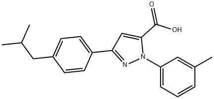 3-(4-ISOBUTYLPHENYL)-1-M-TOLYL-1H-PYRAZOLE-5-CARBOXYLIC ACID 结构式