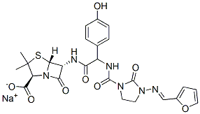 4-Thia-1-azabicyclo[3.2.0]heptane-2-carboxylic acid, 6-[[[[[3-[(2-furanylmethylene)amino]-2-oxo-1-imidazolidinyl]carbonyl]amino](4-hydroxyphenyl)acetyl]amino]-3,3-dimethyl-7-oxo-, monosodium salt, [2S-[2alpha,5alpha,6beta[S*(E)]]]- 结构式
