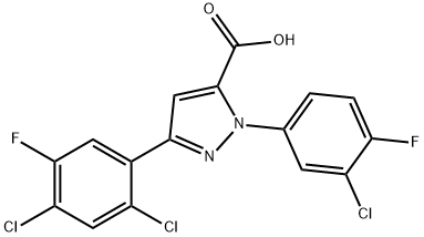 1-(3-CHLORO-4-FLUOROPHENYL)-3-(2,4-DICHLORO-5-FLUOROPHENYL)-1H-PYRAZOLE-5-CARBOXYLIC ACID Struktur