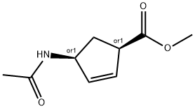 (1R,4S)-REL-4-(アセチルアミノ)-2-シクロペンテン-1-カルボン酸メチルエステル 化学構造式