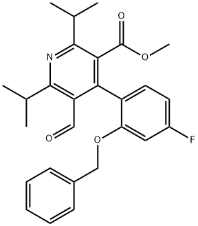 3-Pyridinecarboxylic acid, 4-[4-fluoro-2-(phenylmethoxy)phenyl]-5-formyl-2,6-bis(1-methylethyl)-, methyl ester Struktur