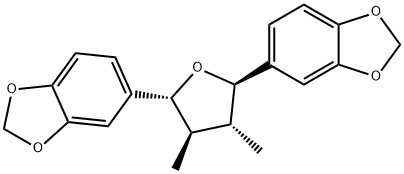 5,5'-[(2R)-3α,4β-ジメチルテトラヒドロフラン-2β,5α-ジイル]ビス(1,3-ベンゾジオキソール) 化学構造式