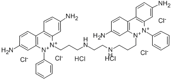5,5'-(エチレンビスイミノビストリメチレン)ビス(3,8-ジアミノ-6-フェニルフェナントリジン-5-イウム)·ジクロリド·2塩酸塩 化学構造式
