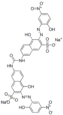 7,7'-(カルボニルジイミノ)ビス[4-ヒドロキシ-3-[(2-ヒドロキシ-5-ニトロフェニル)アゾ]-2-ナフタレンスルホン酸]二ナトリウム 化学構造式