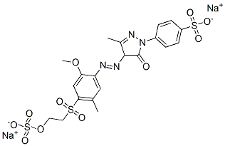 p-[4,5-dihydro-4-[[2-methoxy-5-methyl-4-[[2-(sulphooxy)ethyl]sulphonyl]phenyl]azo]-3-methyl-5-oxo-1H-pyrazol-1-yl]benzenesulphonic acid, sodium salt Struktur