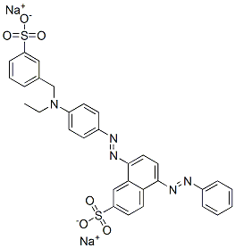 disodium 8-[[4-[ethyl[(3-sulphonatophenyl)methyl]amino]phenyl]azo]-5-(phenylazo)naphthalene-2-sulphonate  Struktur
