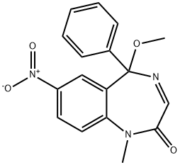 1,5-Dihydro-5-methoxy-1-methyl-7-nitro-5-phenyl-2H-1,4-benzodiazepin-2-one Structure