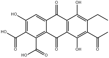7-acetyl-6-ethyl-9,10-dihydro-3,5,8-trihydroxy-9,10-dioxoanthracene-1,2-dicarboxylic acid Structure