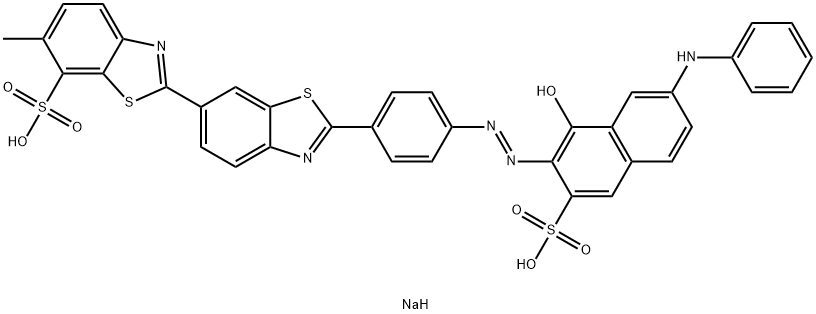 2'-[4-[[1-ヒドロキシ-7-(フェニルアミノ)-3-ソジオオキシスルホニルナフタレン-2-イル]アゾ]フェニル]-6-メチル[2,6'-ビベンゾチアゾール]-7-スルホン酸ナトリウム 化学構造式