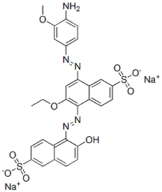 8-[(4-アミノ-3-メトキシフェニル)アゾ]-6-エトキシ-5-[(2-ヒドロキシ-6-スルホ-1-ナフチル)アゾ]-2-ナフタレンスルホン酸二ナトリウム 化学構造式