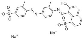 7-ヒドロキシ-8-[[2-メチル-4-[(2-メチル-4-ソジオスルホフェニル)アゾ]フェニル]アゾ]ナフタレン-1-スルホン酸ナトリウム 化学構造式