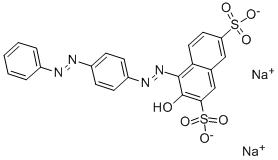 3-ヒドロキシ-4-[[4-(フェニルアゾ)フェニル]アゾ]ナフタレン-2,7-ジスルホン酸二ナトリウム 化学構造式
