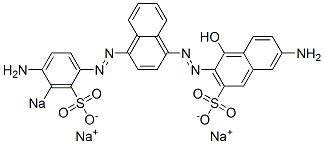 7-アミノ-3-[[4-[(4-アミノ-3-ソジオスルホフェニル)アゾ]-1-ナフタレニル]アゾ]-4-ヒドロキシナフタレン-2-スルホン酸ナトリウム 化学構造式
