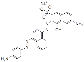 6-アミノ-3-[[4-[(4-アミノフェニル)アゾ]-1-ナフタレニル]アゾ]-4-ヒドロキシナフタレン-2-スルホン酸ナトリウム 化学構造式