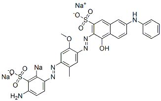 3-[[4-[(4-アミノ-2-ソジオスルホフェニル)アゾ]-5-メチル-2-メトキシフェニル]アゾ]-4-ヒドロキシ-7-フェニルアミノナフタレン-2-スルホン酸ナトリウム 化学構造式