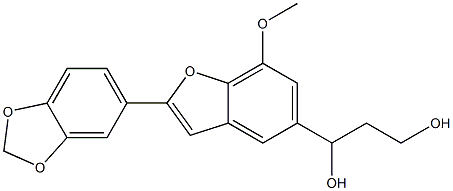 (-)-1-[2-(1,3-Benzodioxol-5-yl)-7-methoxybenzofuran-5-yl]-1,3-propanediol 结构式