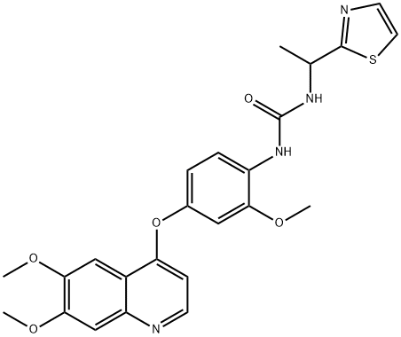 1-[4-[(6,7-ジメトキシ-4-キノリニル)オキシ]-2-メトキシフェニル]-3-[1-(2-チアゾリル)エチル]尿素 化学構造式