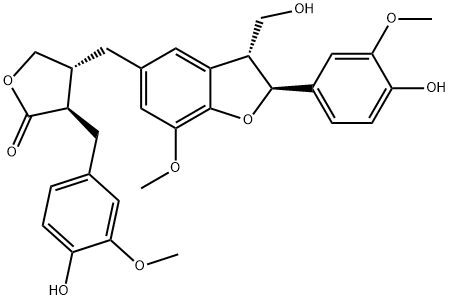 4-[[2,3-Dihydro-2-(4-hydroxy-3-methoxyphenyl)-3-hydroxymethyl-7-methoxybenzofuran-5-yl]methyl]-4,5-dihydro-3-[(4-hydroxy-3-methoxyphenyl)methyl]furan-2(3H)-one Struktur