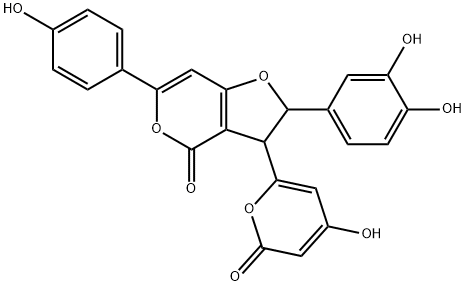 2-(3,4-Dihydroxyphenyl)-2,3-dihydro-3-(4-hydroxy-2-oxo-2H-pyran-6-yl)-6-(4-hydroxyphenyl)-4H-furo[3,2-c]pyran-4-one 结构式