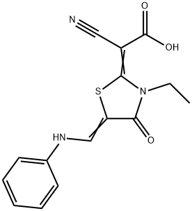 Cyano-(3-ethyl-4-oxo-5-phenylaminomethylene-thiazolidin-2-ylidene)-acetic acid Structure