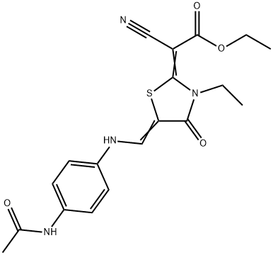 {5-[(4-Acetylamino-phenylamino)-methylene]-3-ethyl-4-oxo-thiazolidin-2-ylidene}-cyano-acetic acid ethyl ester 结构式