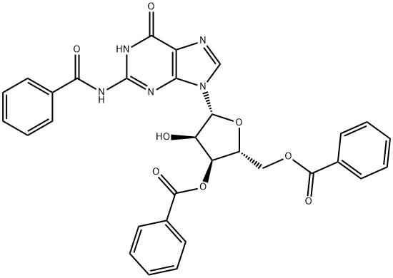 2-(2-氨基-6-氧代-1,6-二氢-9H-嘌呤-9-基)-5-[(苯甲酰氧基)甲基]四氢呋喃-3,4-二基二苯甲酸酯 结构式