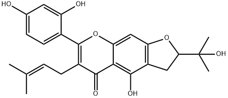 7-(2,4-Dihydroxyphenyl)-2,3-dihydro-4-hydroxy-2-(1-hydroxy-1-methylethyl)-6-(3-methyl-2-butenyl)-5H-furo[3,2-g][1]benzopyran-5-one Struktur