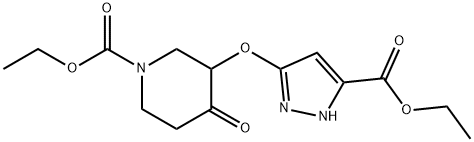 1-Piperidinecarboxylic  acid,  3-[[5-(ethoxycarbonyl)-1H-pyrazol-3-yl]oxy]-4-oxo-,  ethyl  ester 结构式