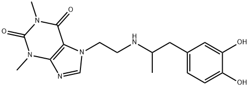 3,7-ジヒドロ-7-[2-[[1-メチル-2-(3,4-ジヒドロキシフェニル)エチル]アミノ]エチル]-1,3-ジメチル-1H-プリン-2,6-ジオン 化学構造式